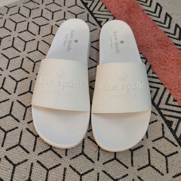 KATE SPADE SUNNY SLIDE SANDALS IN WHITE, SZ 10 - Picture 1 of 14